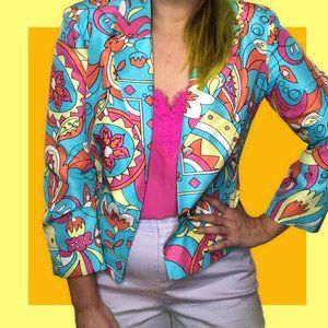 Bright Colorful Paisley Silk Blazer- Women's M